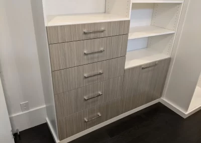 Custom Closet Drawer and Shelf Combinations In Natural Rustik 2