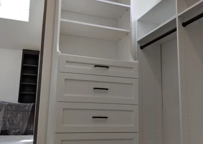 White Custom Closet System Shelves Over Drawers