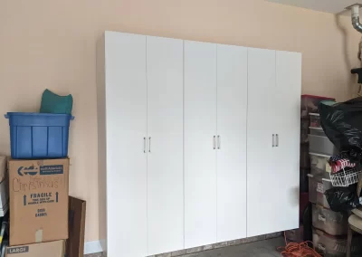 Custom Tall Garage Storage Cabinets In White With Chrome Handles