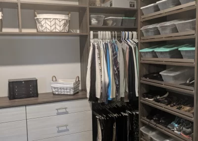 Custom Walk-in Closet Storage System Using Storage Bins