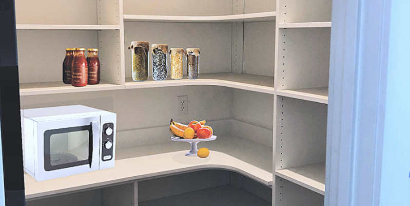 pantry storage with a microwave oven